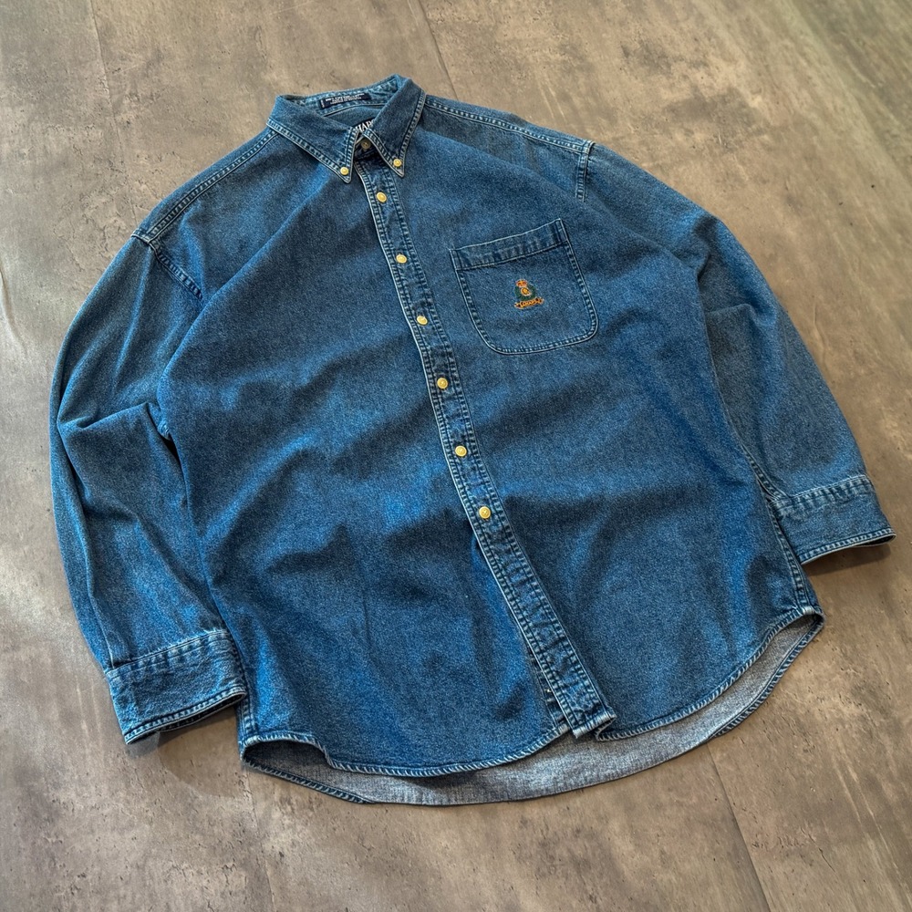Vintage 90's Chaps Ralph Lauren Denim Button Up Shirt Blue Oversized Workwear